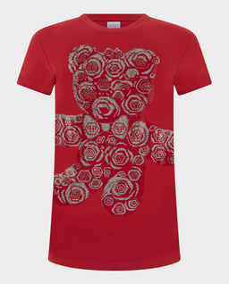 Czerwony t-shirt z motywem Flower Teddy Pure Fit - Image #0