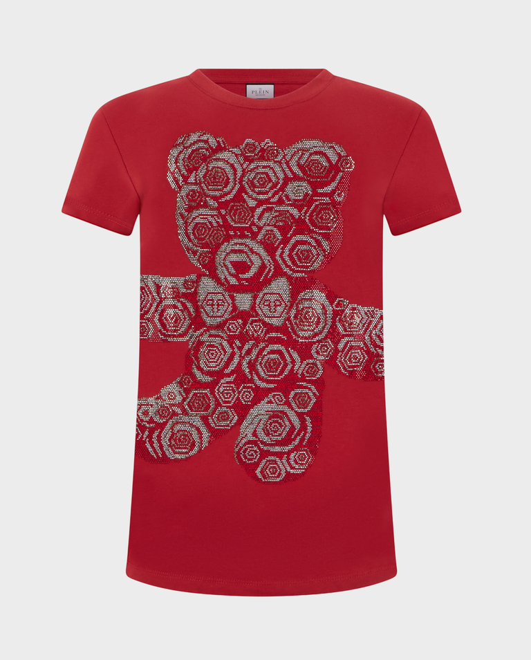 Czerwony t-shirt z motywem Flower Teddy Pure Fit