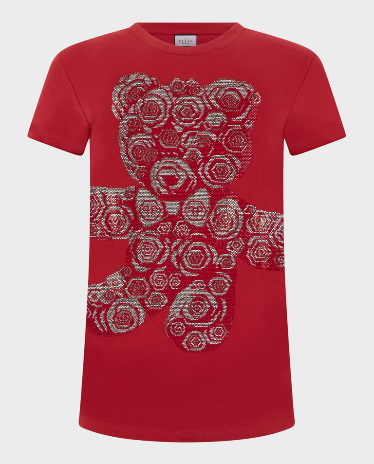 Czerwony t-shirt z motywem Flower Teddy Pure Fit