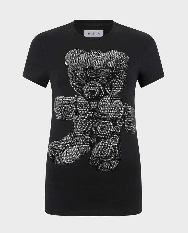 Czarny t-shirt z motywem Flower Teddy Pure Fit