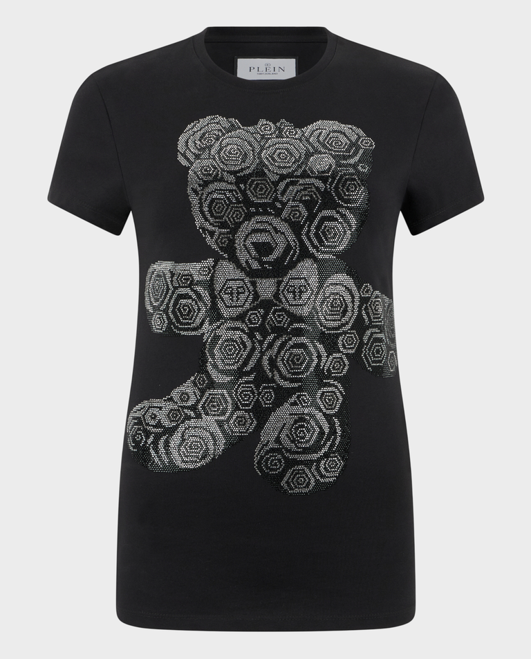 Czarny t-shirt z motywem Flower Teddy Pure Fit