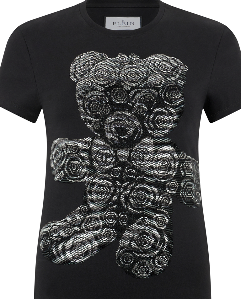 Czarny t-shirt z motywem Flower Teddy Pure Fit