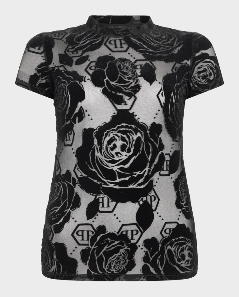Czarna koszulka Flower Monogram Pure Fit