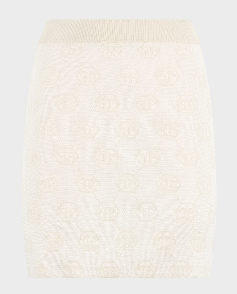 Kremowa spódnica mini z monogramem