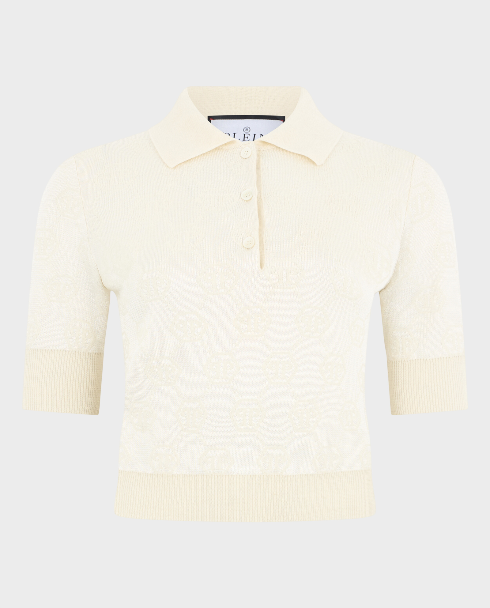 Kremowy sweter polo z monogramem - Image #0