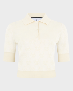 Kremowy sweter polo z monogramem - Image #0