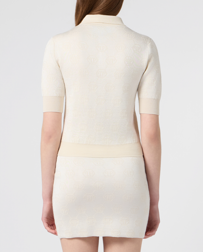 Kremowy sweter polo z monogramem - Image #2