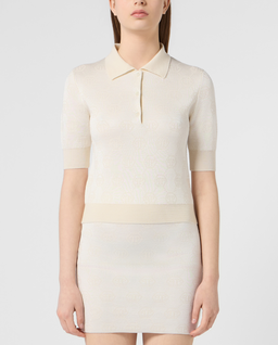 Kremowy sweter polo z monogramem - Image #1
