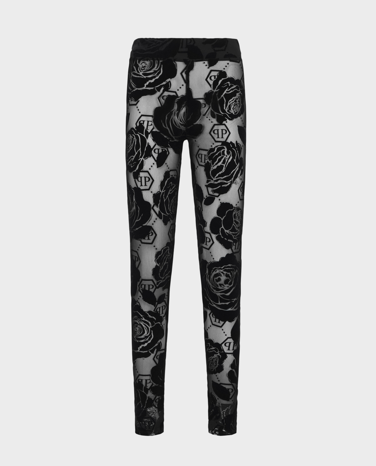 Tiulowe legginsy z kwiatowym motywem