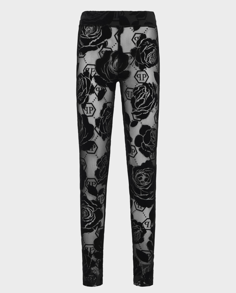 Tiulowe legginsy z kwiatowym motywem