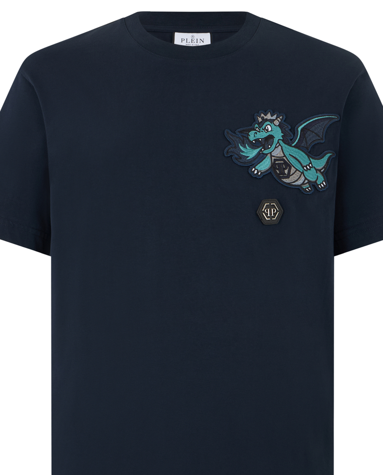Granatowy t-shirt z naszywką