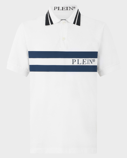 Biała koszulka polo w paski - Image #0