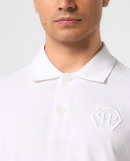 Biała koszulka polo z logo - Image #3