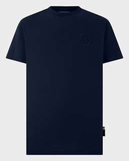Granatowy T-shirt z haftowanym logo Hexagon - Image #0
