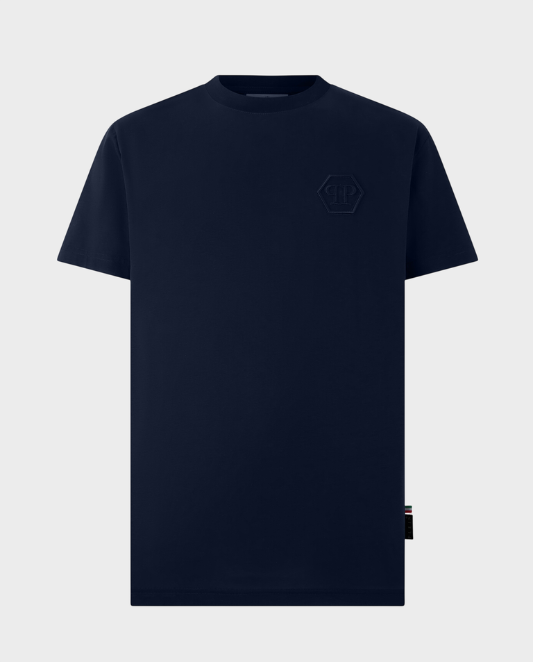 Granatowy T-shirt z haftowanym logo Hexagon