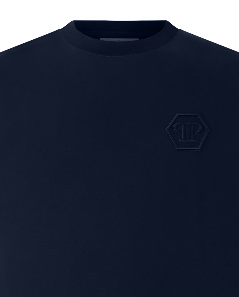 Granatowy T-shirt z haftowanym logo Hexagon