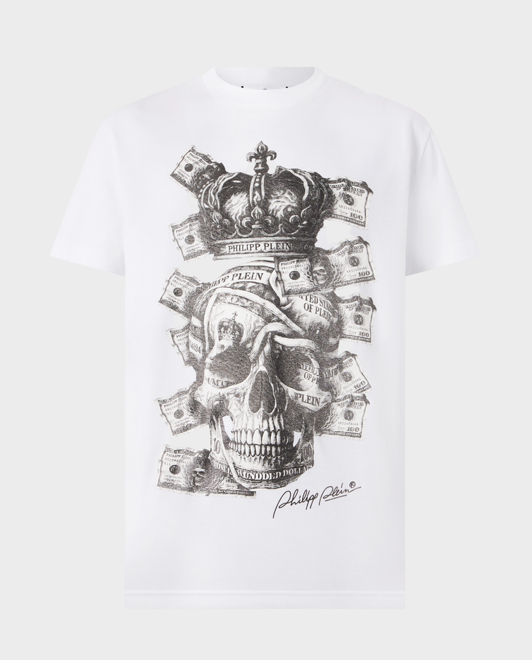 Biały t-shirt „Skull Dollars”