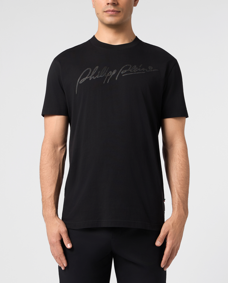 Czarny bawełniany T-shirt Plein Signature