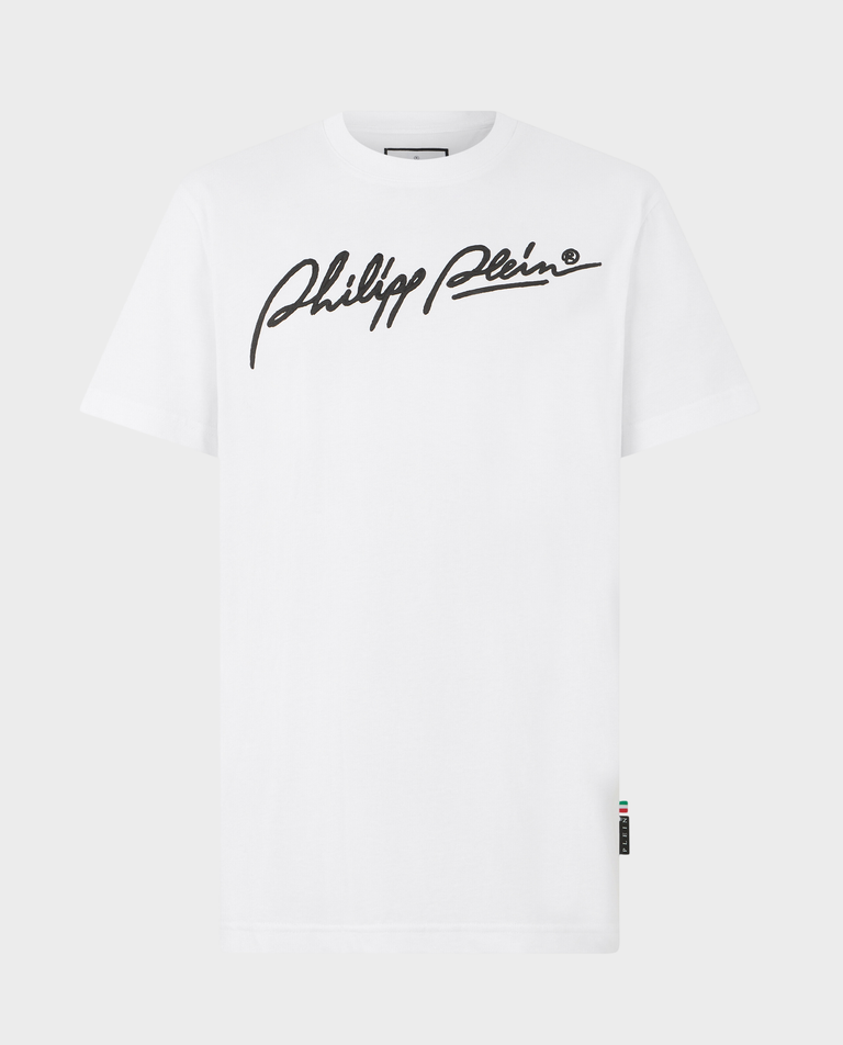 Biały bawełniany T-shirt Plein Signature