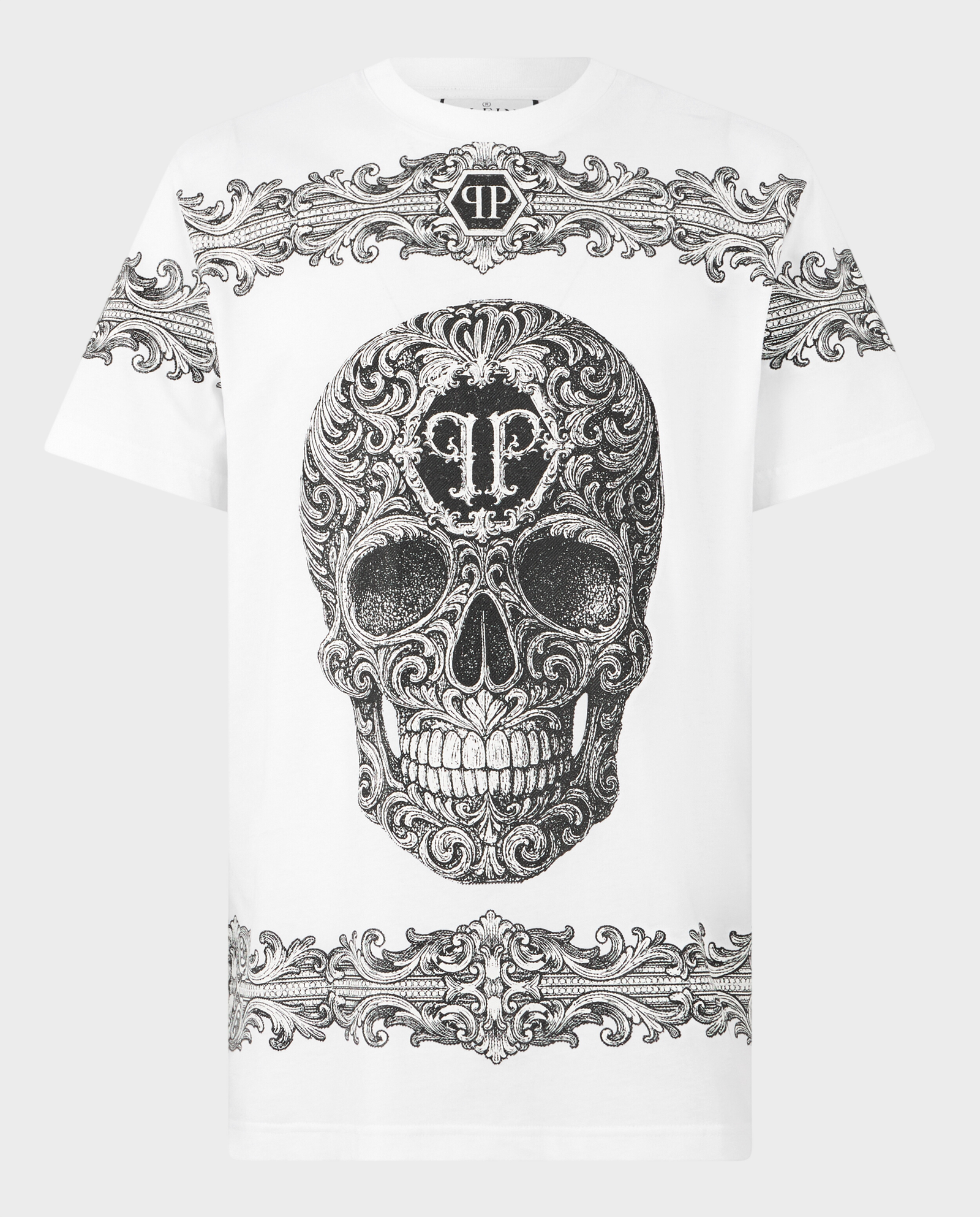 Biały t-shirt „Baroque Skull” - Image #0