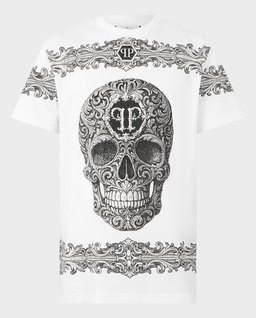 Biały t-shirt „Baroque Skull” - Image #0