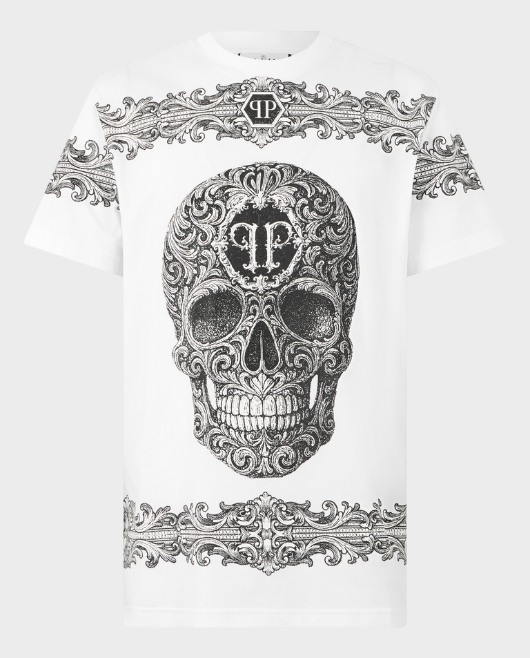 Biały t-shirt „Baroque Skull”