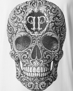 Biały t-shirt „Baroque Skull” - Image #4