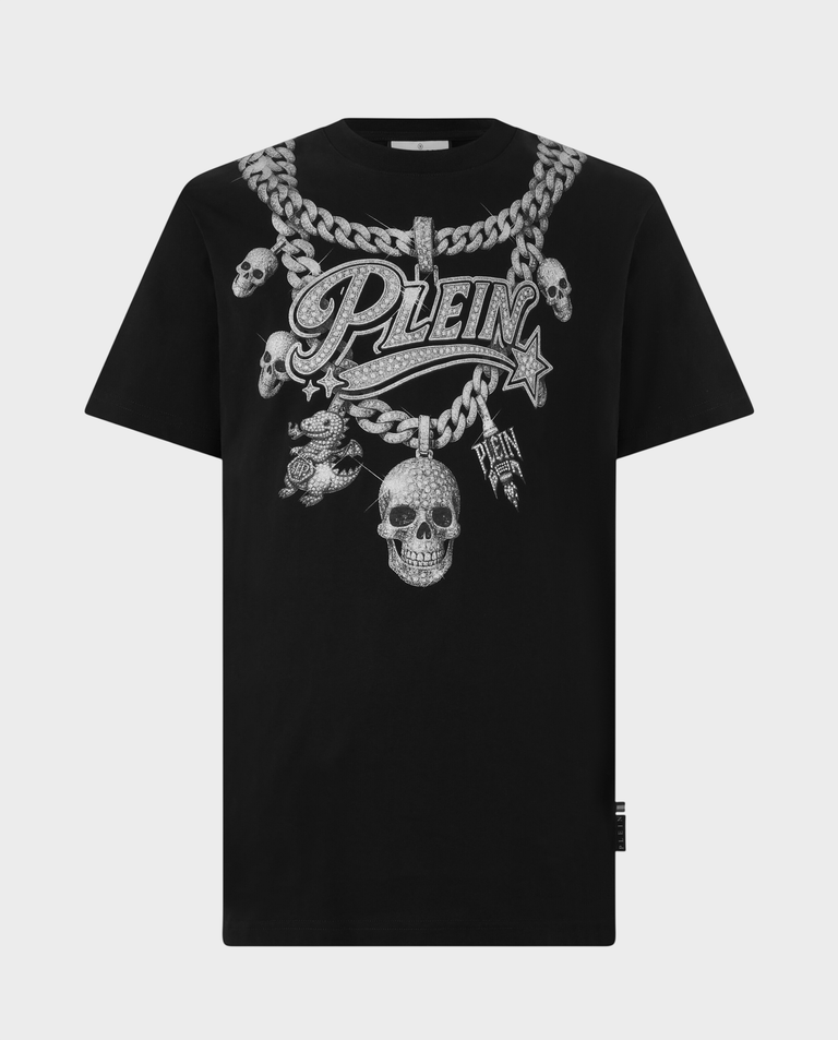 Czarny t-shirt z ozdobną grafiką