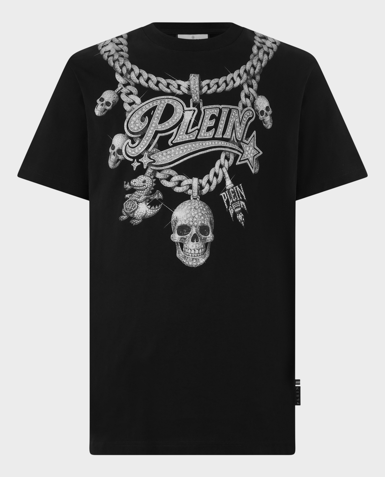 Czarny t-shirt z ozdobną grafiką