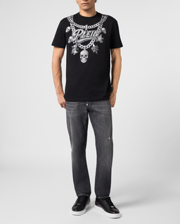 Czarny t-shirt z ozdobną grafiką - Image #2