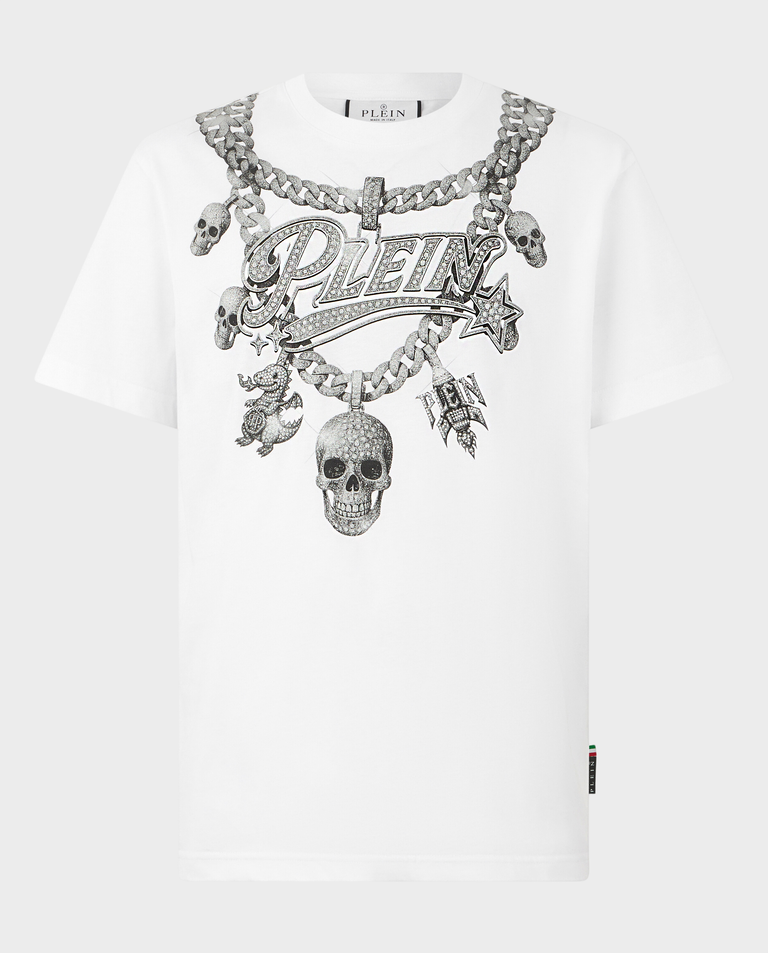 Czarny t-shirt z ozdobną grafiką