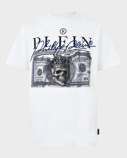 Biały t-shirt z nadrukiem Dollar Signature - Image #0