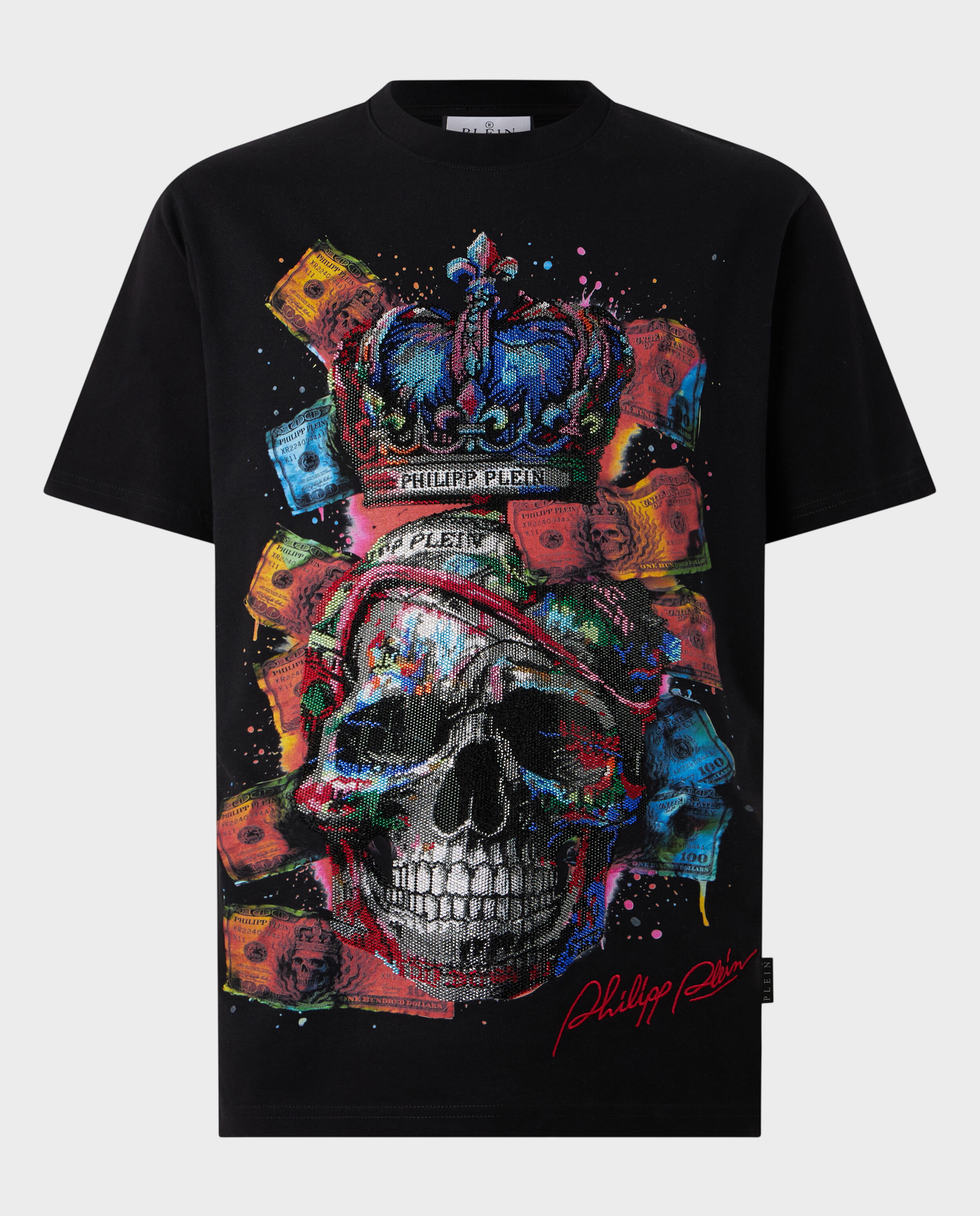Czarny t-shirt Multicolor Dollar Skull - Image #0