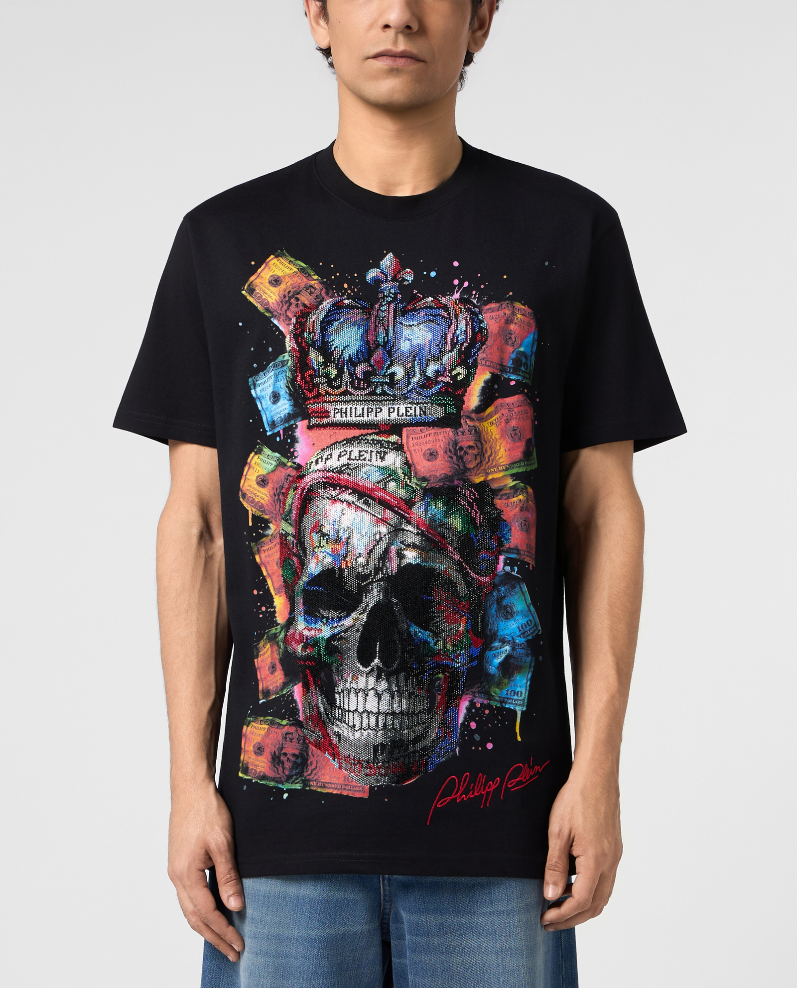 Czarny t-shirt Multicolor Dollar Skull - Image #1