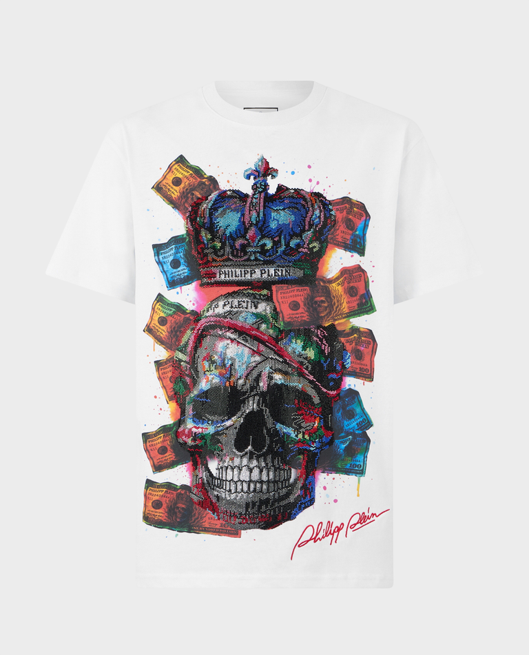 Biały t-shirt Multicolor Dollar Skull