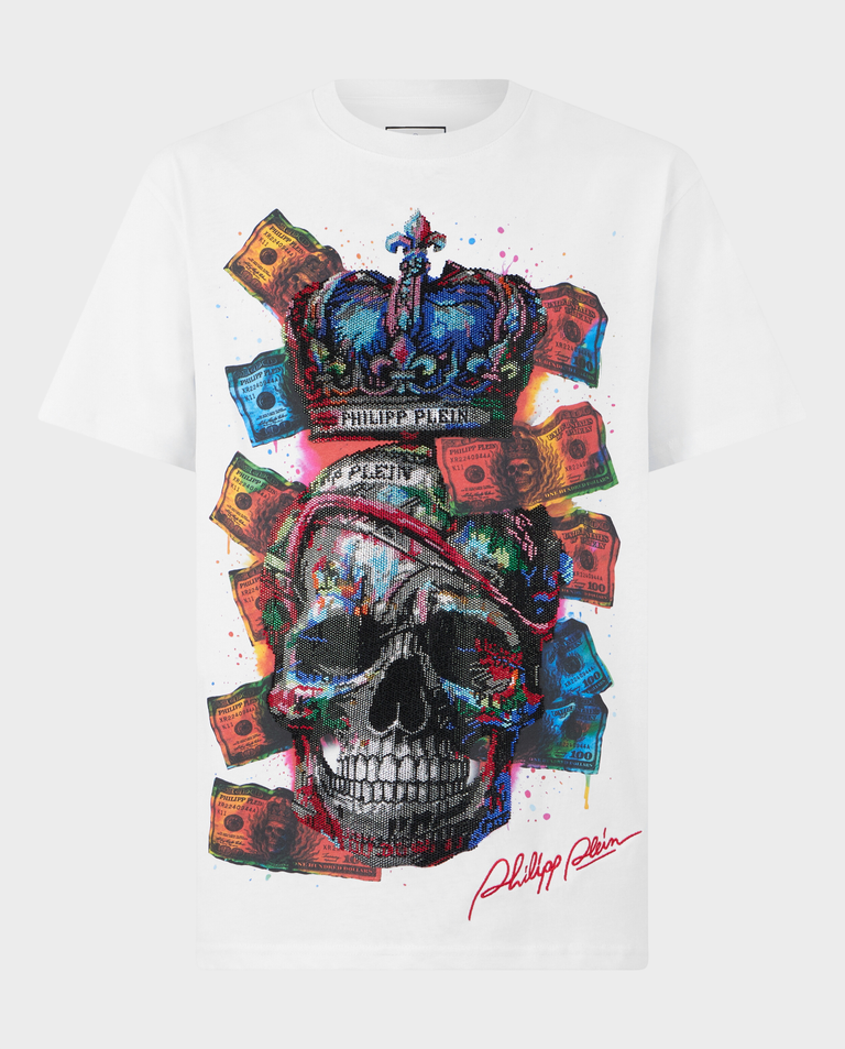 Biały t-shirt Multicolor Dollar Skull