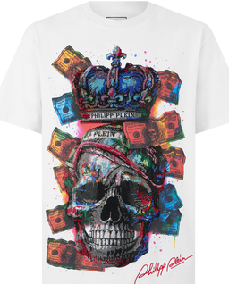 Biały t-shirt Multicolor Dollar Skull - Image #1