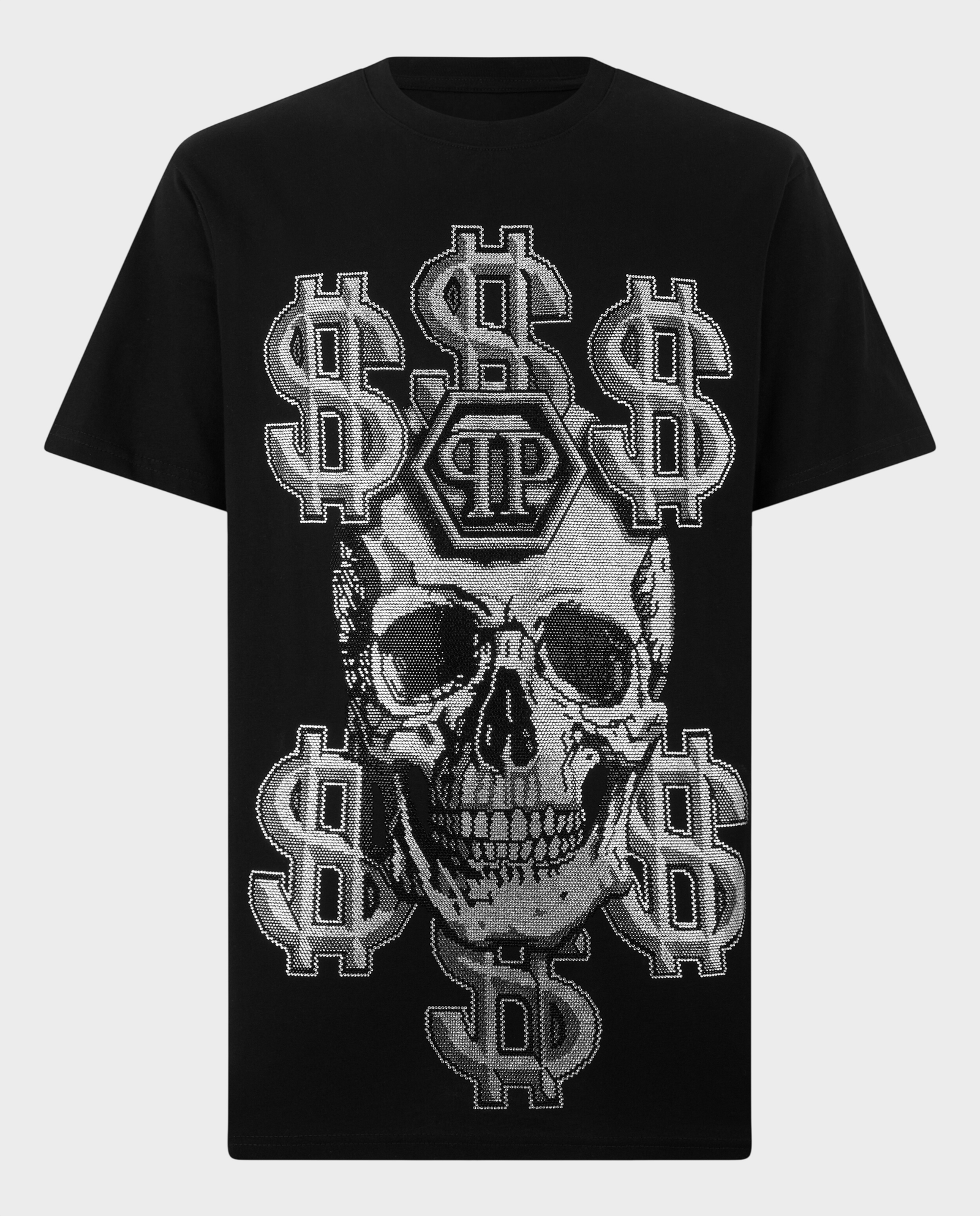 Czarny t-shirt  z motywem Dollar Skull Stones - Image #0