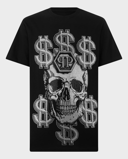 Czarny t-shirt  z motywem Dollar Skull Stones - Image #0