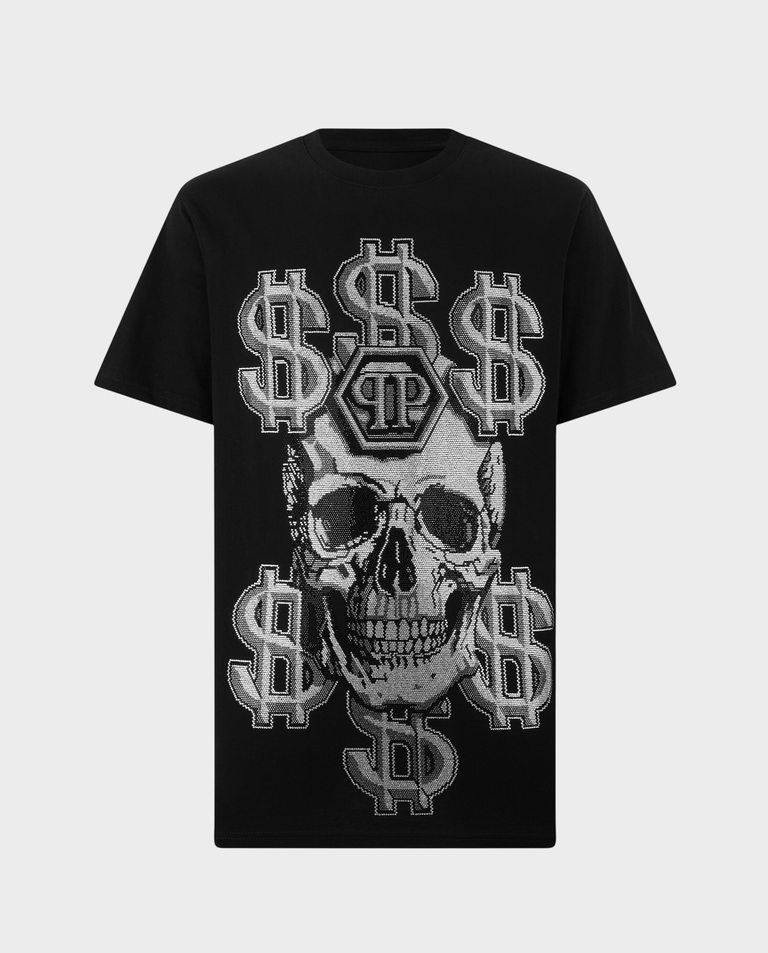 Czarny t-shirt  z motywem Dollar Skull Stones