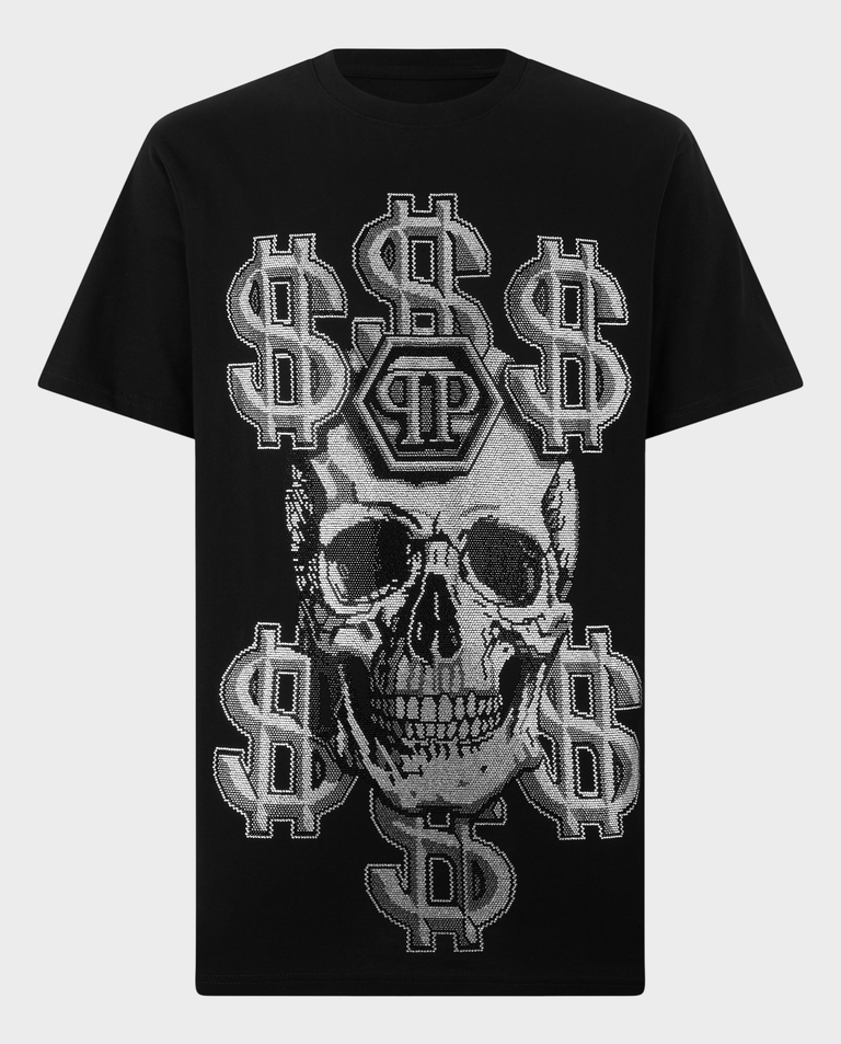 Czarny t-shirt  z motywem Dollar Skull Stones