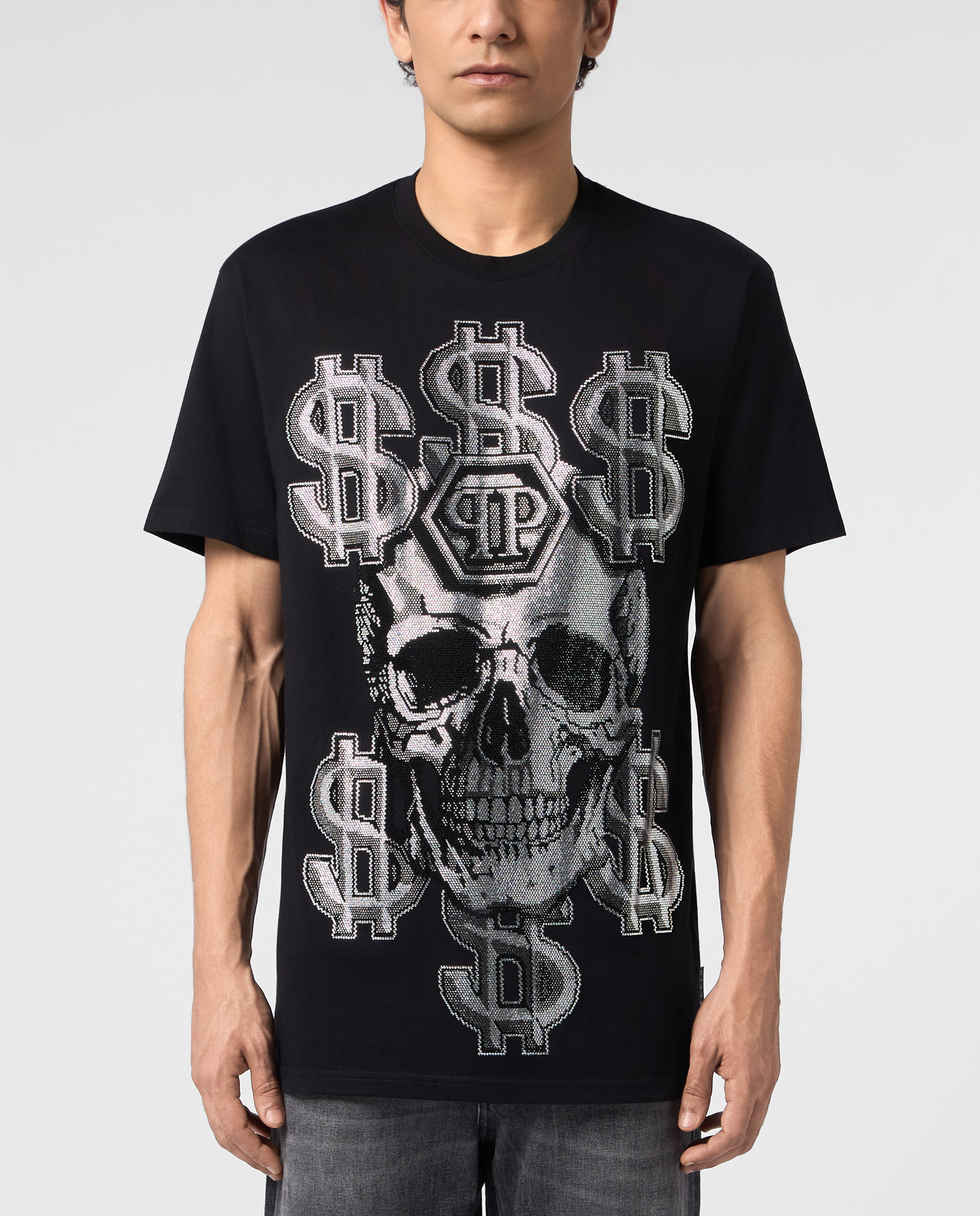 Czarny t-shirt  z motywem Dollar Skull Stones - Image #1