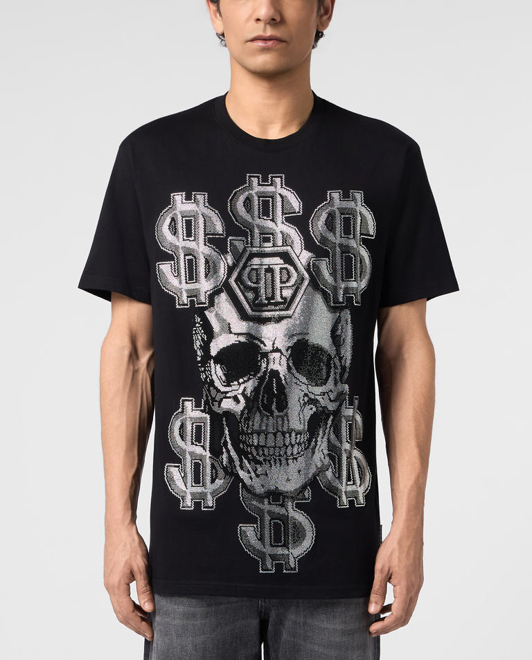 Czarny t-shirt  z motywem Dollar Skull Stones