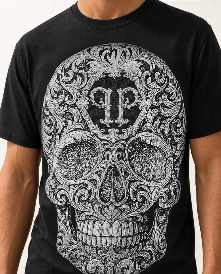Czarny t-shirt Baroque Skull Stones - Image #4