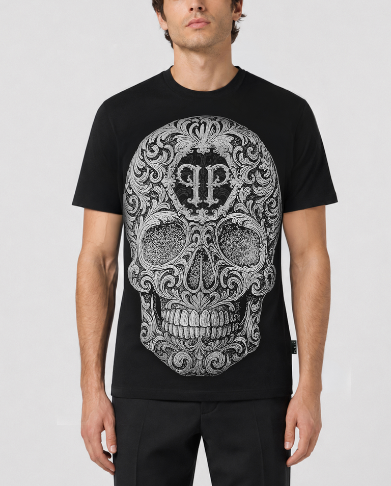Czarny t-shirt Baroque Skull Stones