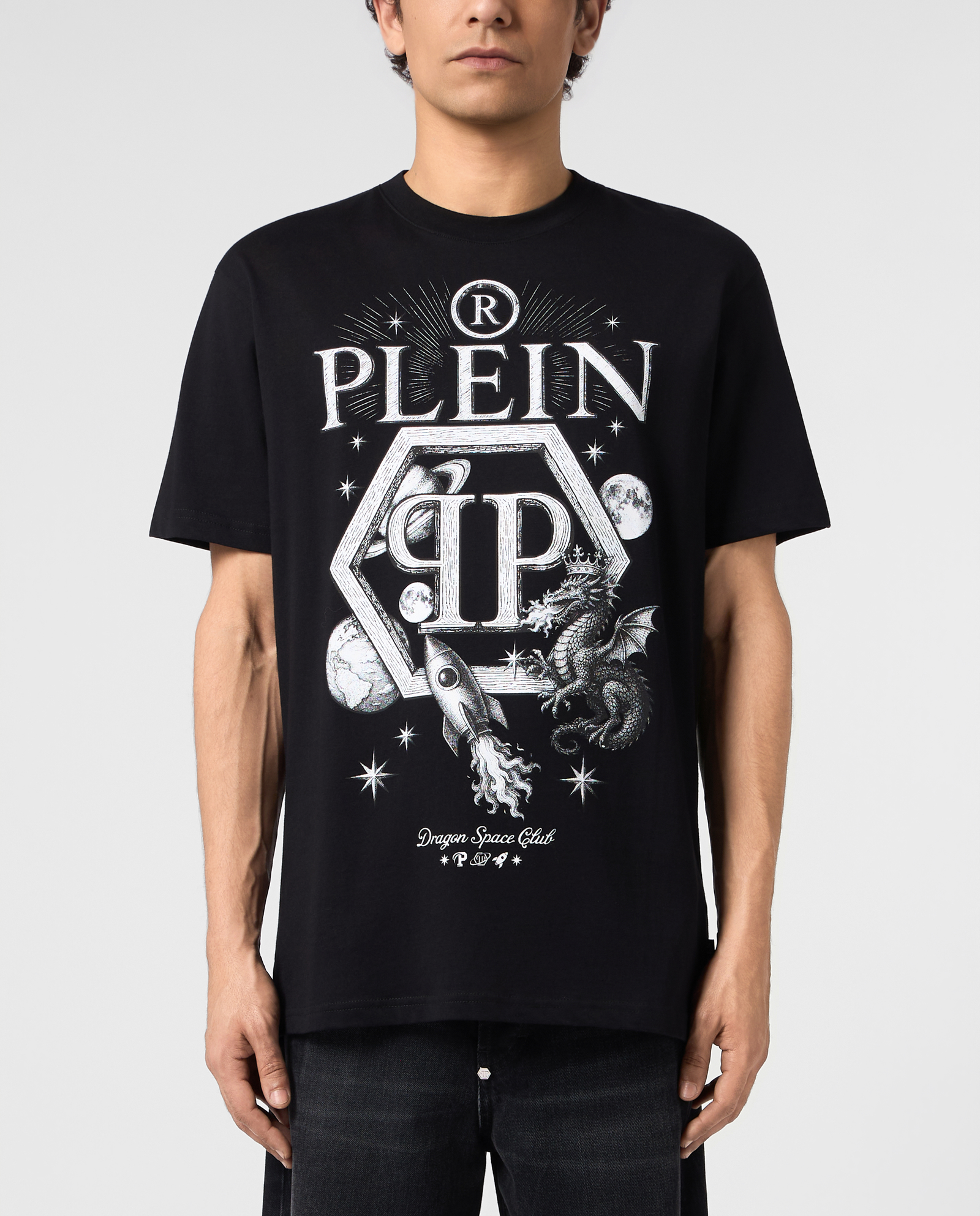 Czarny t-shirt z nadrukeim Dragon Hexagon - Image #1