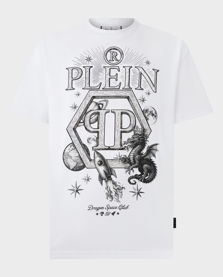 Biały t-shirt z nadrukiem Dragon Hexagon