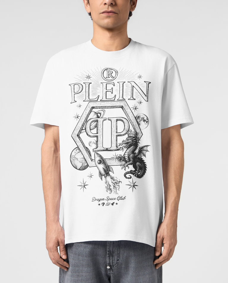 Biały t-shirt z nadrukiem Dragon Hexagon