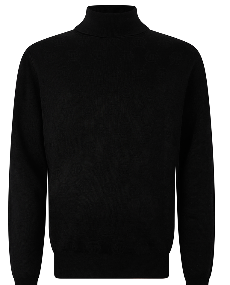 Czarny dzianinowy sweter z golfem