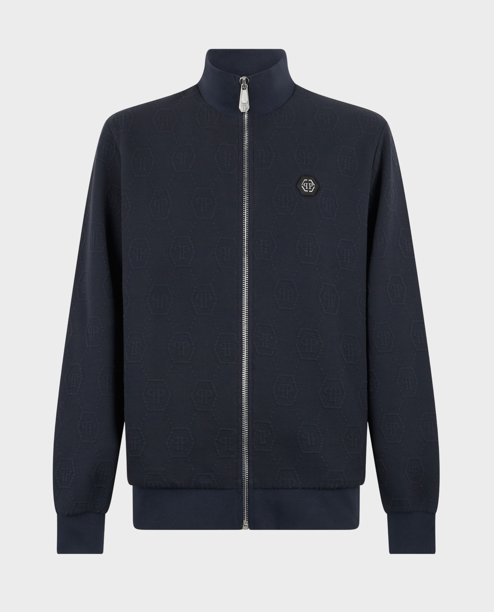 Granatowa żakardowa bluza w monogram - Image #0